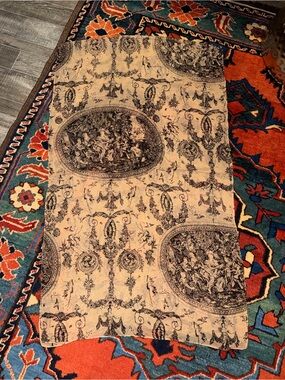 Vintage~Nick & Nora Beige and Black Toile Chiffon Silk Scarf